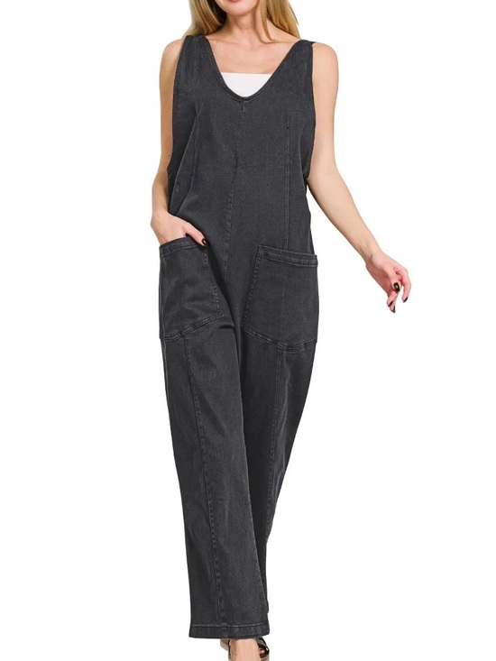 Zenana Outfitters Denim - Zenana Outfitters Black Wide-Leg Denim Overalls